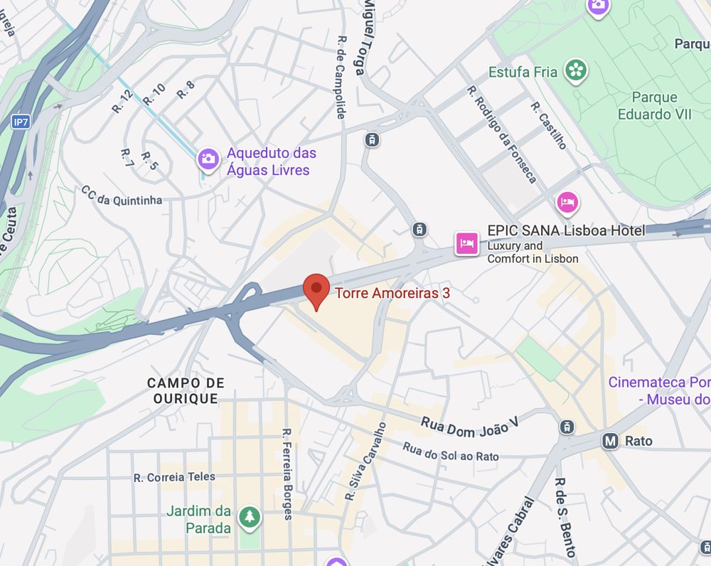 Mapa da localização do escritório na Torre 3 das Amoreiras, Lisboa